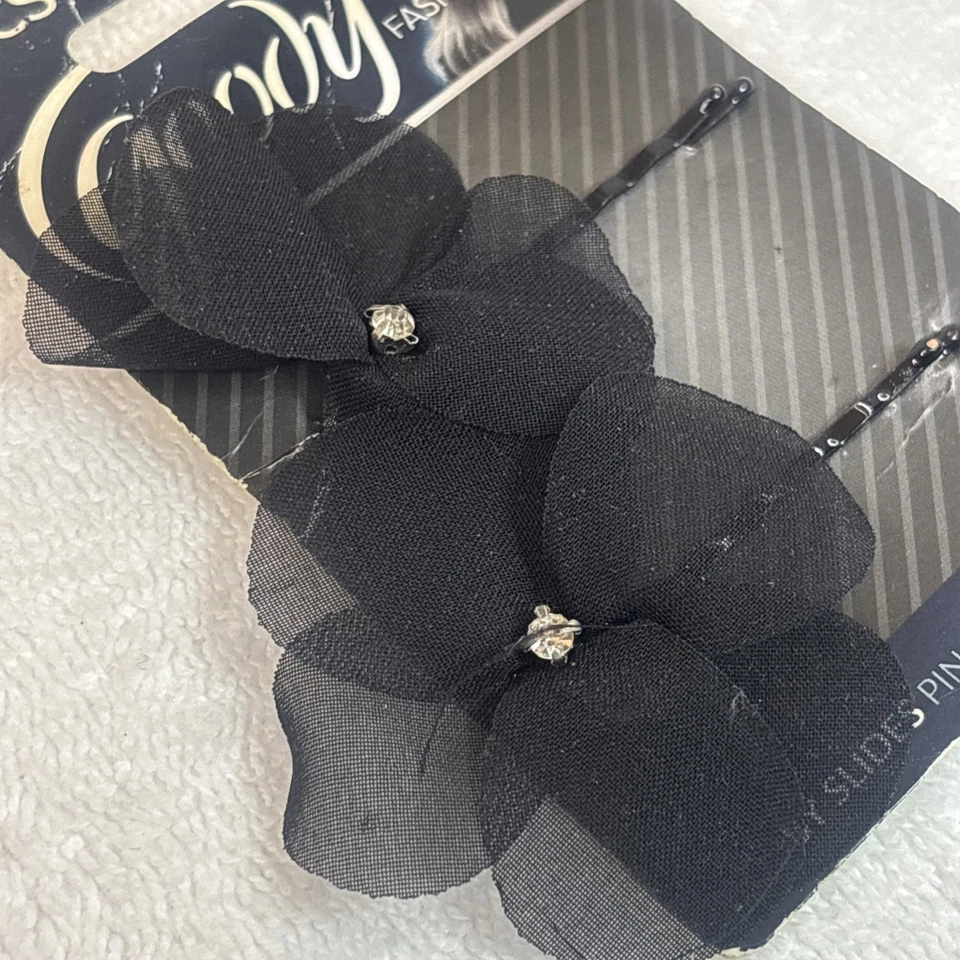 Goody Black Flower 带立方锆宝石 Bobby 滑动发针 2 件 NOS — 第 4/4 张图片