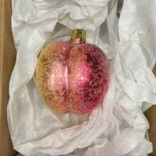 Peach Ornament Glittery Fruit Christmas Holiday Decor Gold Pink
