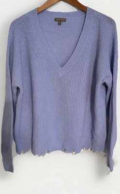 Lilla P V-Neck Distressed Sweater Purple Wool & Cashmere Blend Casual Size XL - Image 1 of 4