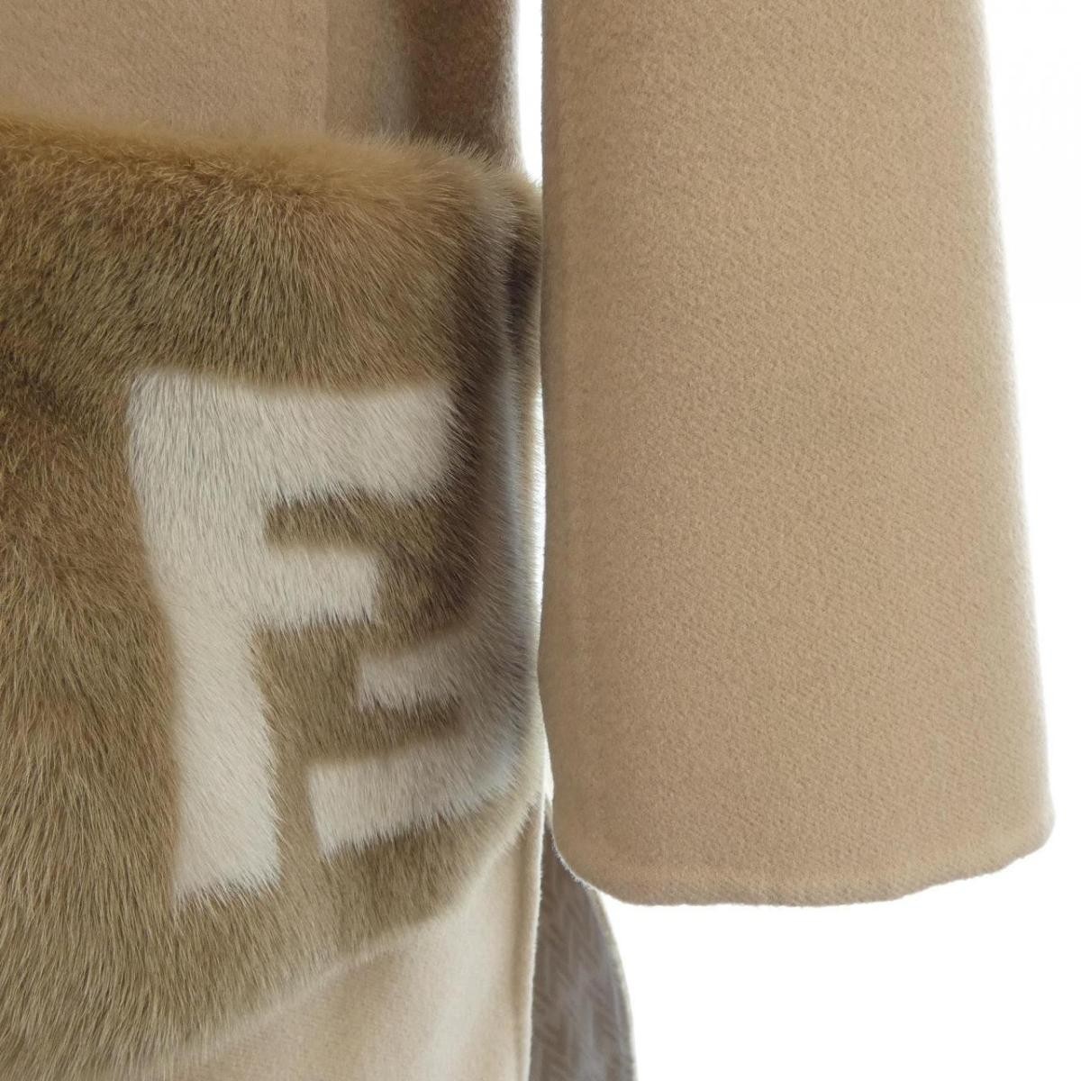 FENDI FF Motif Coat Beige Size 38 Mink Pocket Used thumbnail 6