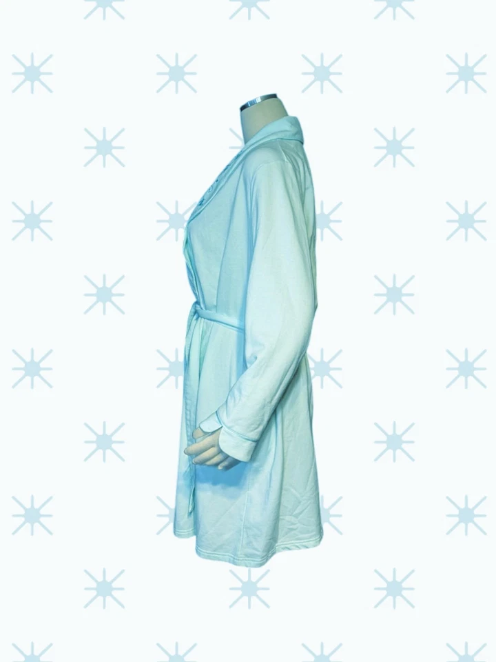 CLASSIC ELEMENTS Aqua FLORAL Embroidered Robe FLANNEL Lined Women's Medium - Image 2 of 4