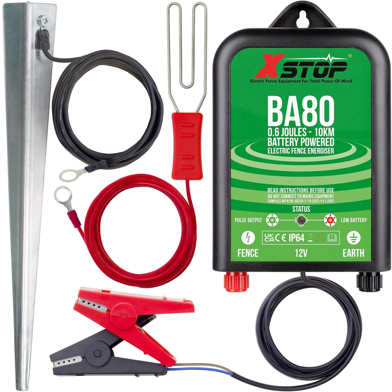 12 Volt Battery Powered Electric Fence Energiser XSTOP BA80 10Km Range, 0.6 Jou
