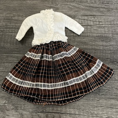 Vintage Fab Lu Babs Tagged Brown Plaid Skirt + CUTE Ruffled Blouse  MINTY