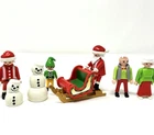 VTG Playmobil Christmas Figures Lot Santa Claus Sleigh Elf Snowmen Set 7 Figures