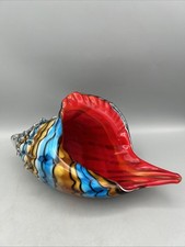 Hand Blown Glass Murano Art Rainbow Seashell Conch Sculpture Ocean Decor