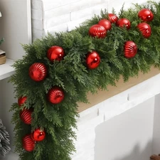 6 ft Artificial Christmas Cedar Garland Real Touch Greenery Garland with Red ...
