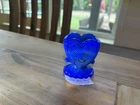 Degenhart Glass  Heart Sweetheart Toothpick Holder Blue Jay Slag Vintage