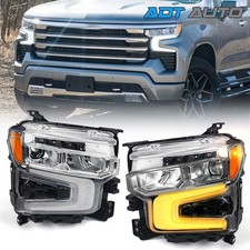 Chrome Pair Full Led Headlights For 2022-2025 Chevy Silverado 1500 Lt Rst
