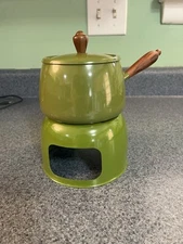 Vintage Viking Fondue Set Avocado Green Pot Lid And Base Japan