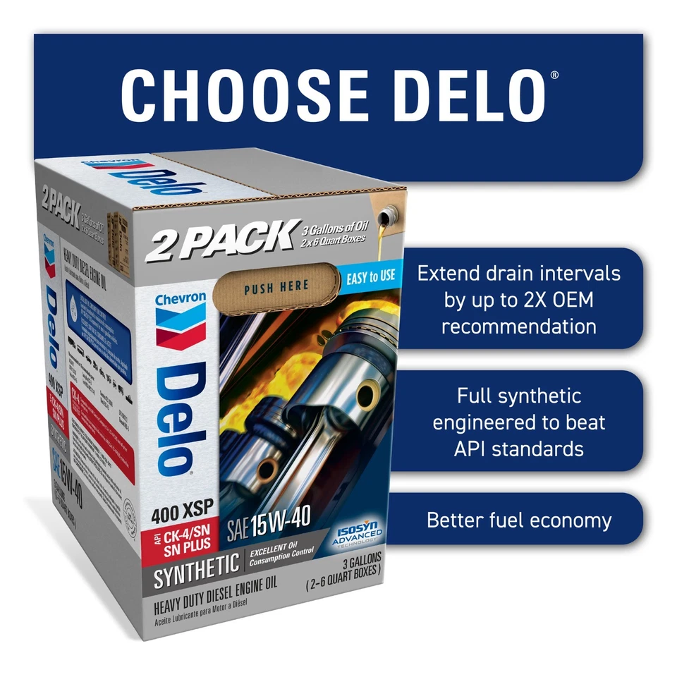 DELO XSP Aceite de motor diésel totalmente sintético SAE 15W-40 3 galones Estuche de cambio inteligente Foto 3 de 4