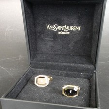 Authentic Yves Saint Laurent YSL Cufflinks, Black and Gold Metal[Used]42621