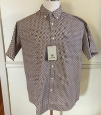NUEVO CON ETIQUETAS Hombres ARIAT Manga Corta S/S Camisa Botón Carmelo Floral Estampado Marrón