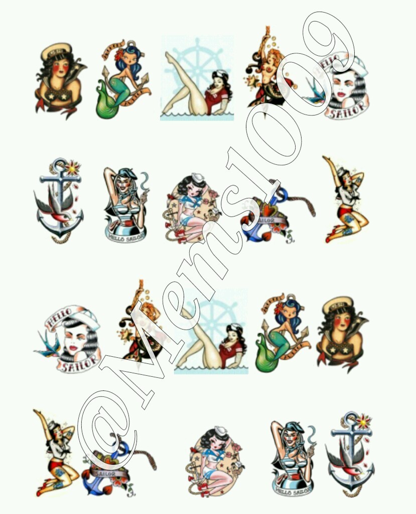 Sailor Jerry Nail art Decals ( water decals) Tattoo Style Nail Decals