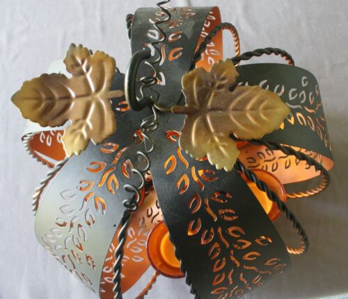 Fall/Autumn Bronze Pierced Metal Pumpkin Centerpiece Votive Candle Holder 10" - Picture 3 of 4