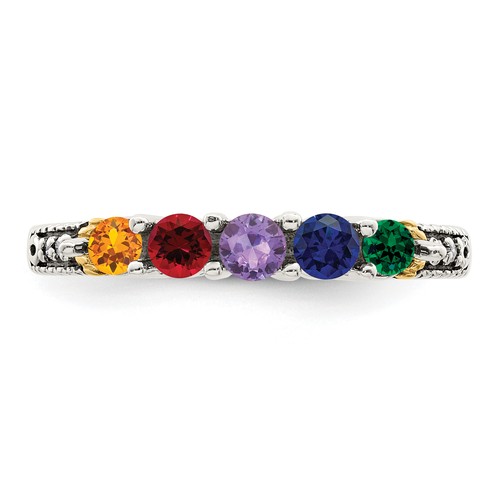 Argento Antiquato con 5 pietre 14k con Anello Madre Diamante Semi-Montaggio QMR33/5 - Foto 5 di 8