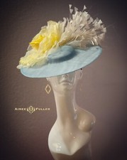 Kentucky Derby Hat Yellow Rose Cream Soft Powder Blue Fascinator Mother of Bride