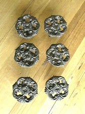 6 Cast Iron Drawer Cabinet Pull Knobs Large W/ Back Plate HANDLES LARGE Rustic 