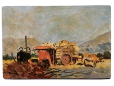 Postimpressionism Countryside Landscape Combine harvester Oil PAinting