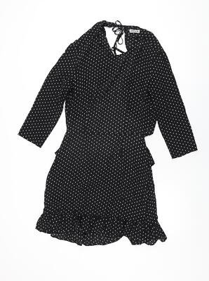 Unique 21 Damen schwarz gepunktet Polyester Etuikleid Größe 8 Rundhals Reißverschluss