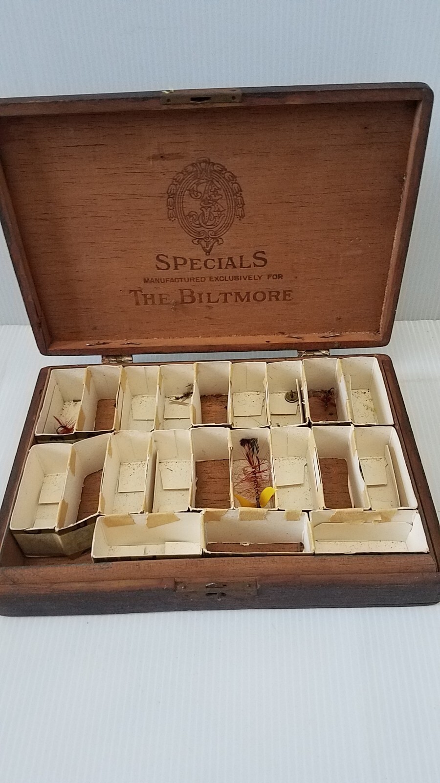 Cigar Box Fishing Flies Wooden The Biltmore Specials Hinged Box Tackle eBay