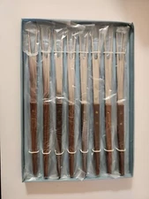 FONDUE FORKS Set Of 8 By Puralum WOOD Handle Stainless Japan Vintage Mcm Century