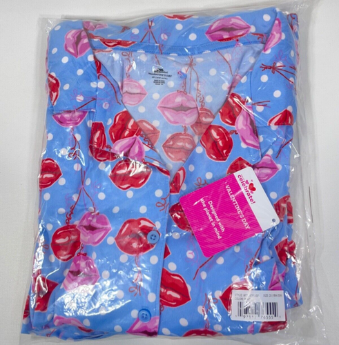 Way To Celebrate Womens LIPS 2 Piece Pajama Top & Shorts Set 2X 18W-20W Blue - Picture 4 of 10