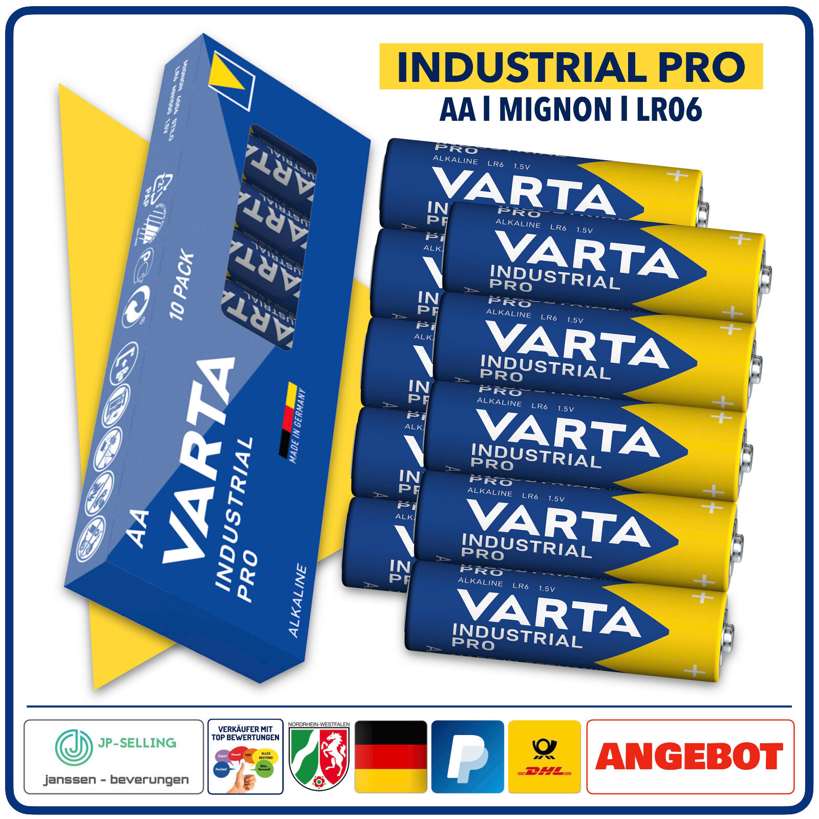 Varta Industrial Pro AA Mignon Batterien 1,5V LR6  Auswahl Alkaline 4006