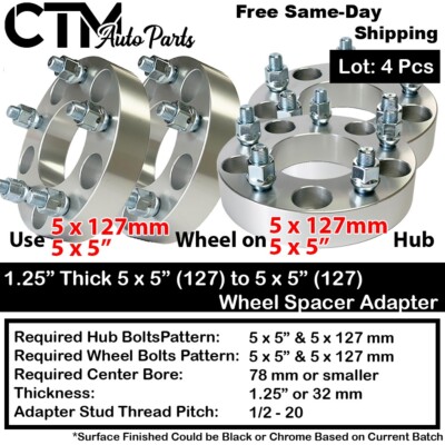 4x 1.25'' Thick 5x5''(5x127mm) Wheel Spacer Adapter Fit Durango Wrangler Gladiator
