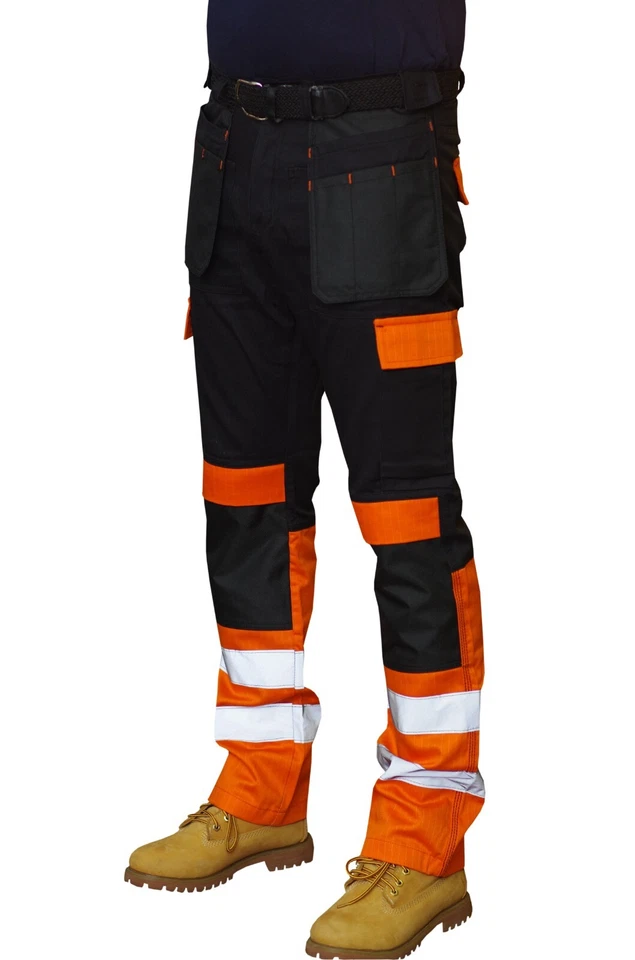 Mens Work Trousers HI VIS Reflective Tape HI VIZ Cargo Combat Army Trousers