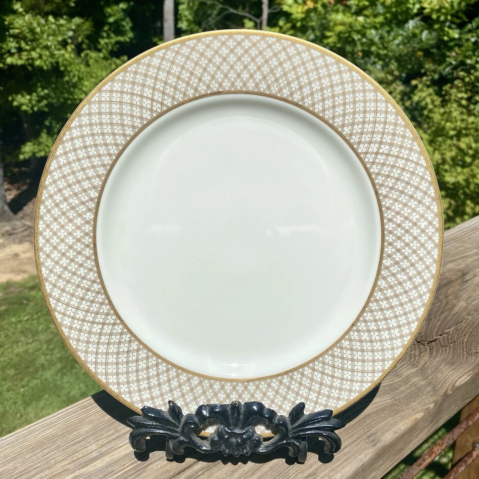 Juego de 8 platos de cena de oro blanco de la dinastía FITZ & FLOYD de colección poco común descontinuado Foto 2 de 4