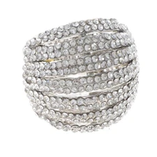 Silver Tone Stretch Metal Ring With Crystal Rhinestone R1270-SCL