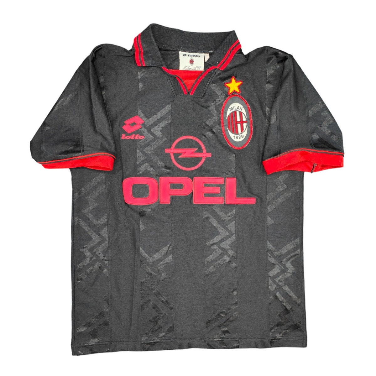 90s　Lotto　AC MILAN　ゲームシャツ　OPEL　ユニフォーム Lotto AC Milan 1995-96 Replica Fake Vintage Opel Football