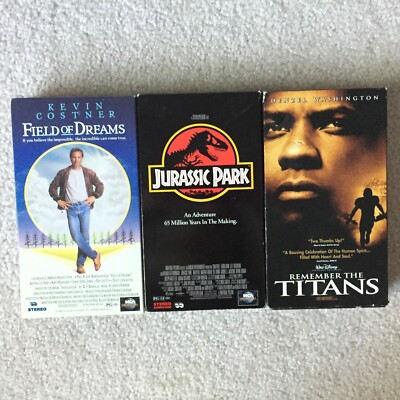 Lot 3 VHS Jurassic Park, Field of Dreams, Remember the Titans Video Tapes Drama