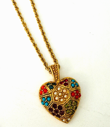 D'ORLAN Gold Tone Colorful Heart Pendant 18.5" Necklace - Picture 5 of 7