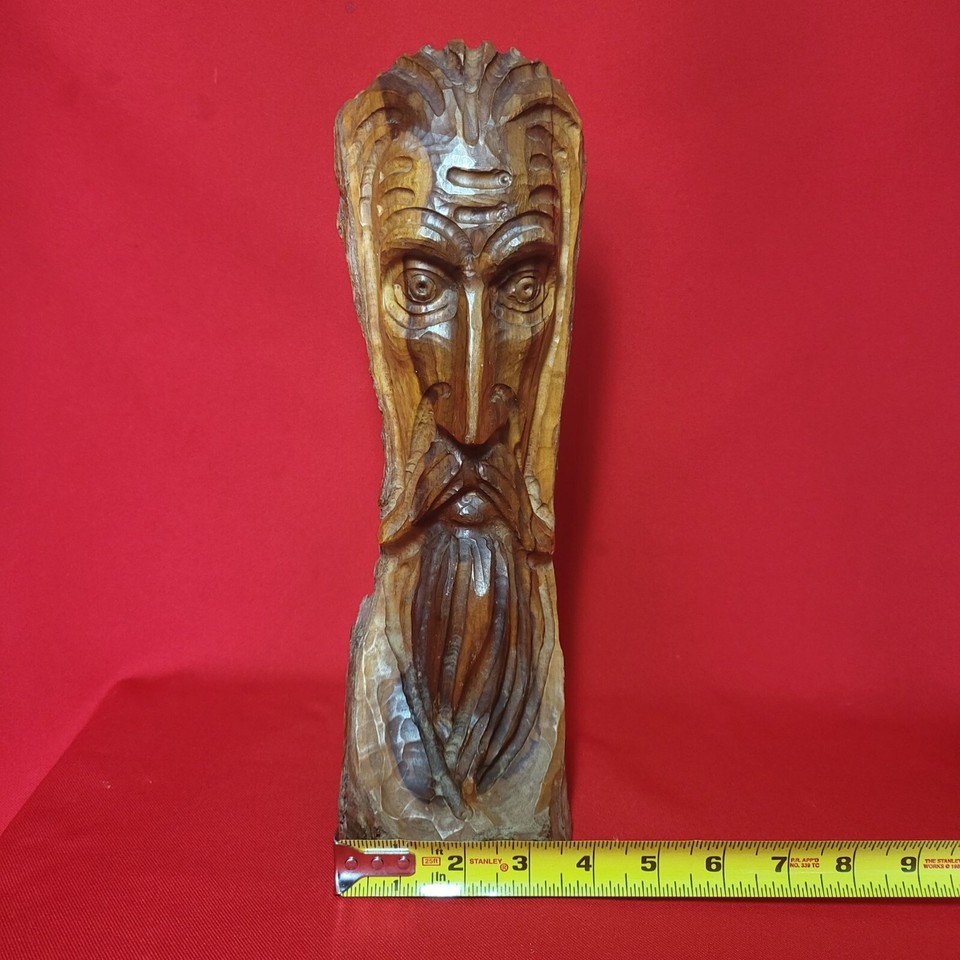 VTG Carved Wood Old Man Face Tree Spirit Art Statue Figure Folk Art ...