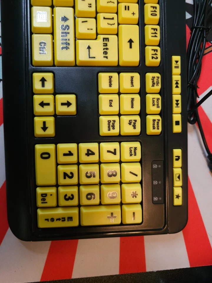 Large Print Yellow & Black USB Keyboard – Low Vision / High Contrast – Tested - Image 4 of 4