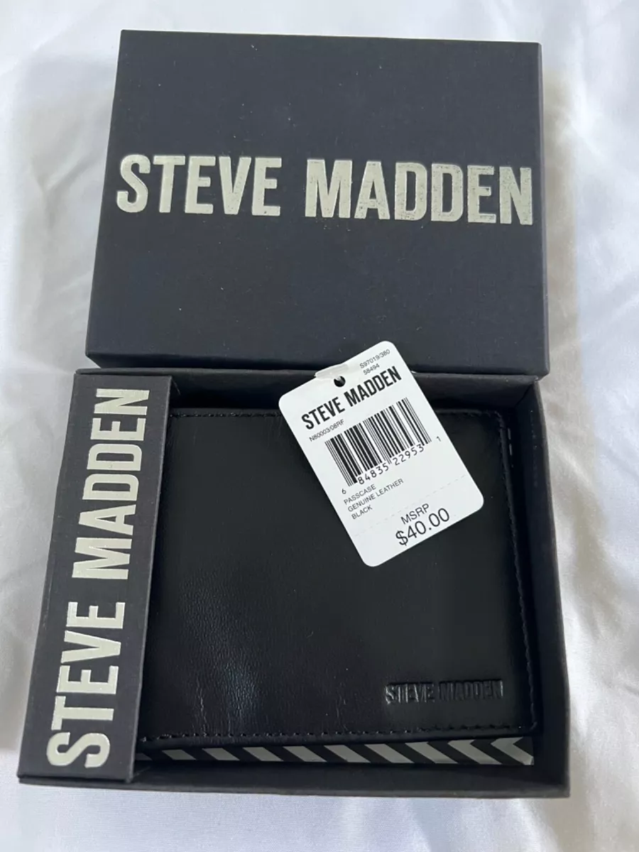 ? RARE/STEVE MADDEN PASSCASE WALLET GENUINE BLACK LEATHER RFID 