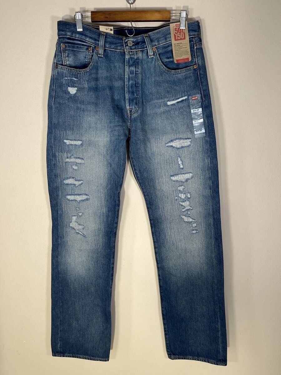RARE 150th Anniversary 501 LEVIS Distressed Thrashed Blue RARE 150th Anniversary 501 LEVIS Distressed Thrashed Blue