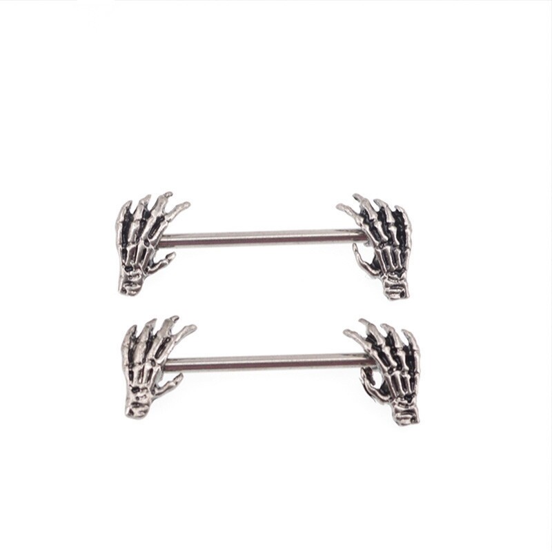 Skeleton Hands Fangs Nipple Ring Stainless Steel Jewellery Body Bar