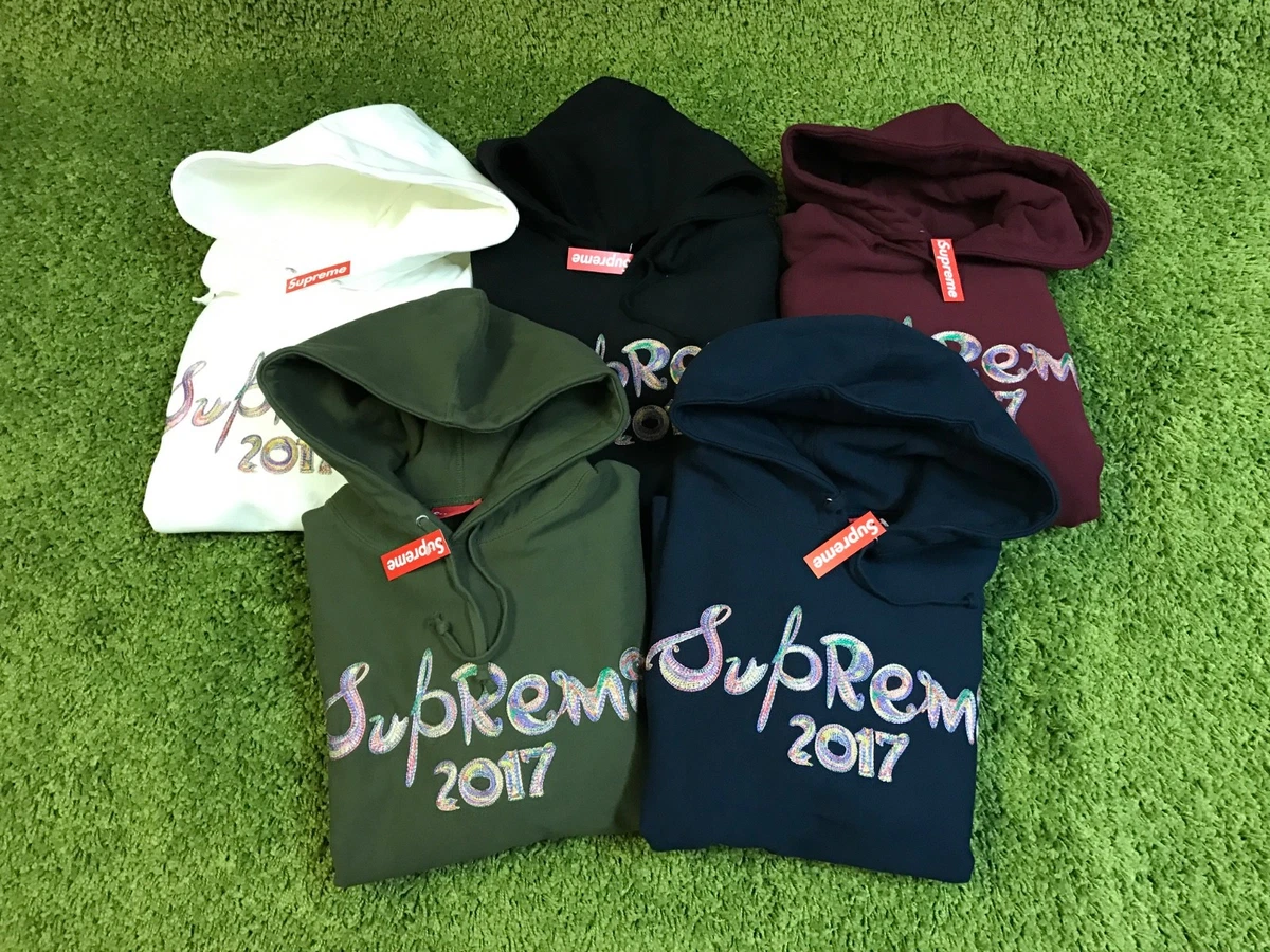 Supreme F/W 2017 Embroidered Brush Logo Hooded Sweatshirt Box Logo