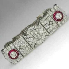 14k White Gold Over Round Cut Lab-Created Diamond 15Ct Art Deco Tennis Bracelet