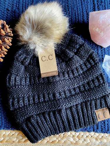 Winter Black Cable Knit Hat Cap Beanie 