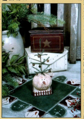 Snow Bound Wool Penny Rug & Snowman Feather Tree PATTERN Primitive Cottage