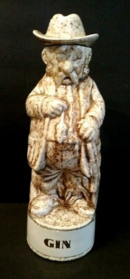 Alberta's GIN Whiskey Decanter Ceramic Brown Speckled MUSTACHE MAN 12'' Vintage