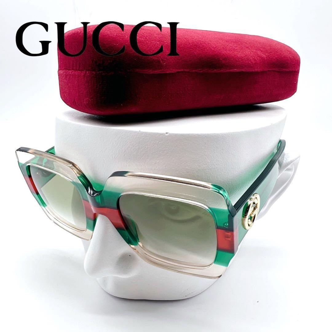 Auth GUCCI GG0178S Sunglasses Green Red Web Stripe Oversized