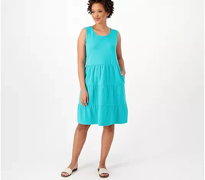 #ad #ad Denim amp; Co. Favorite Jersey ScoopNeck Swing Tank Dress Bright Aqua 2XS A601428 $35.00