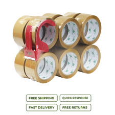 Tan Packing Tape Refills Bulk w/ Dispenser 12 Rolls 1.88in x 60yd 2.4Mil
