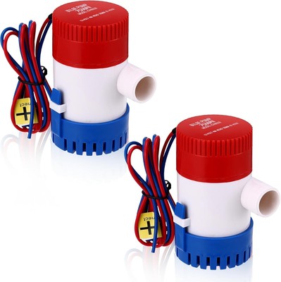 Gisafai 2 Pcs Bilge Pump 12V Submersible Electric Boat 750GPH, Red, Blue 