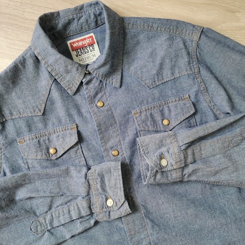 Wrangler Chambray Hemd Herren M Denim Langarm Pearl Snap Western Workwear
