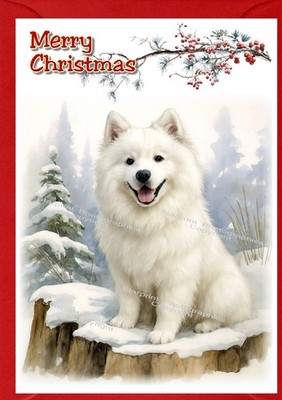 Weihnachtskarte Samojeder Hund A6 (4 Zoll x 6 Zoll) (innen leer) - entworfen von Starprint